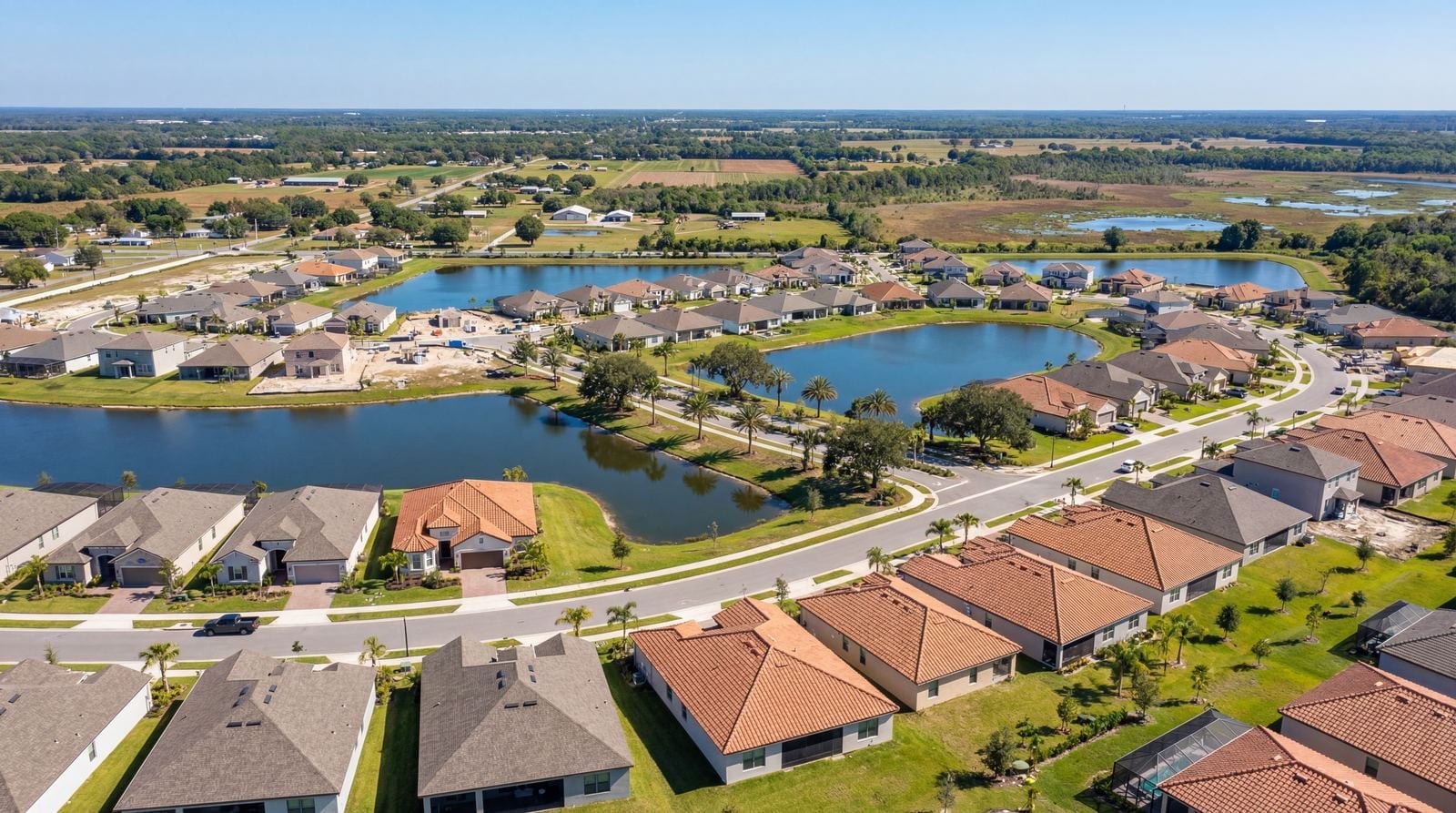 Aerial view of Pasco County, FL roofing service area