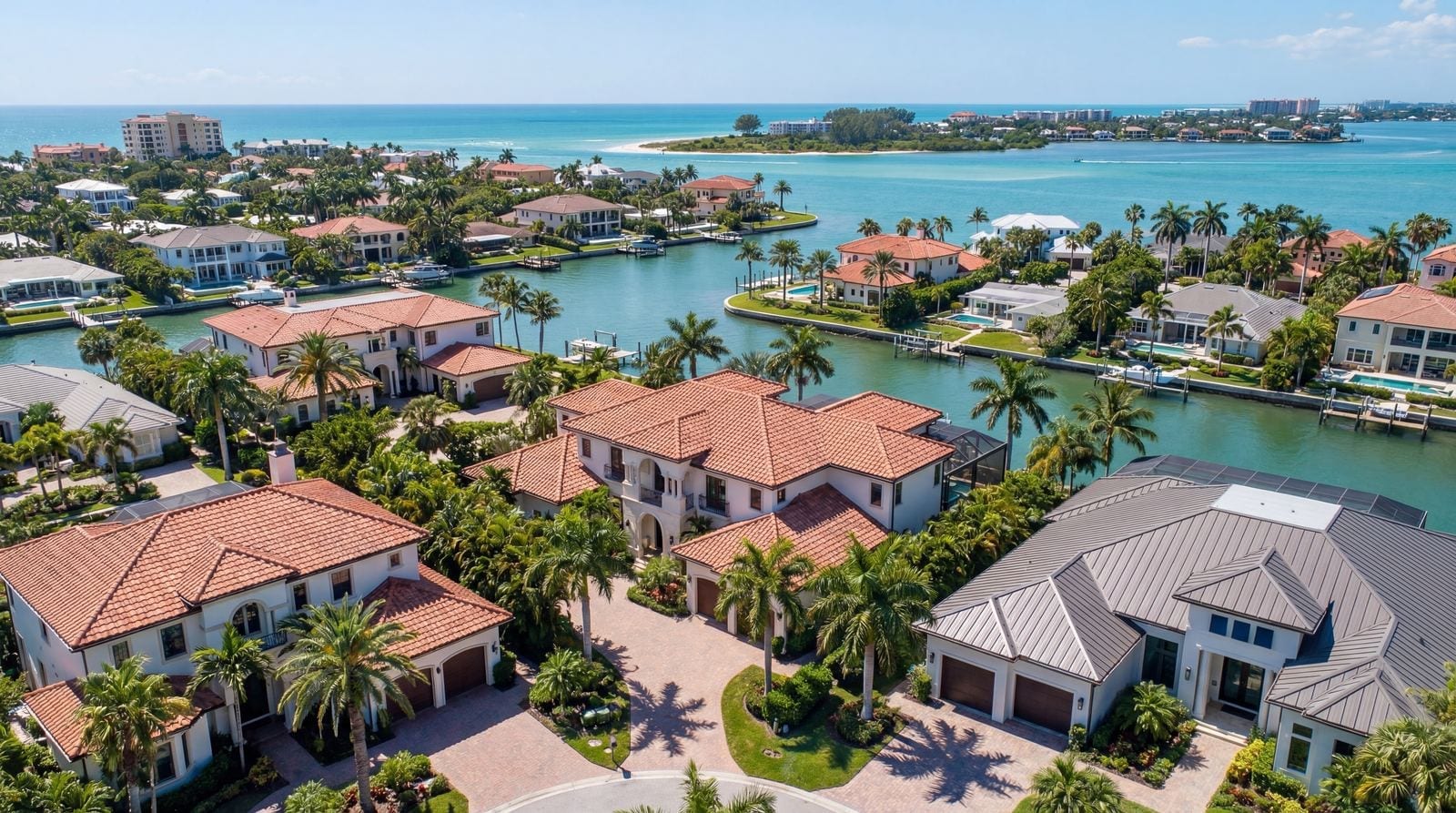 Aerial view of Sarasota County, FL roofing service area