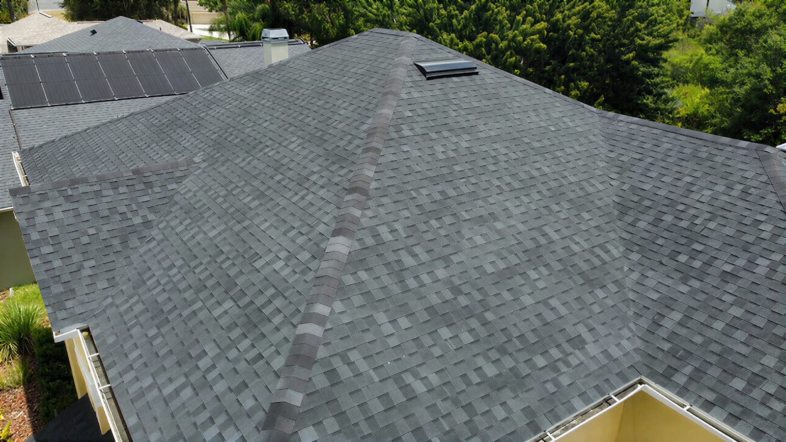 Close-up of a new architectural shingle roof installed in Tampa Bay